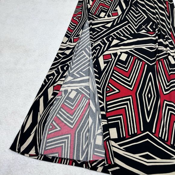 Boston Proper Maxi Skirt Small Black Red African Geometric Long Slit USA Vtg? - Picture 2 of 10